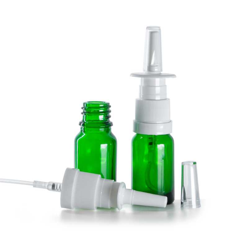 Flacone in vetro, verde, spruzzatore nasale, 10 ml