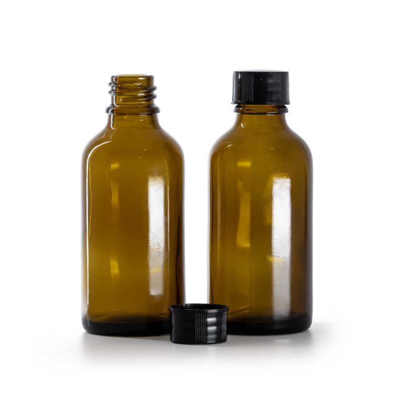 Flacone in vetro, ambra, tappo nero, 50 ml