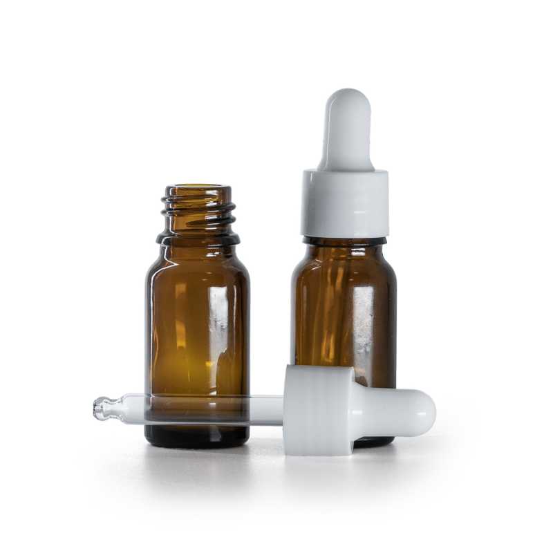 Contenitore in vetro, ambra, contagocce bianco lucido, 10 ml