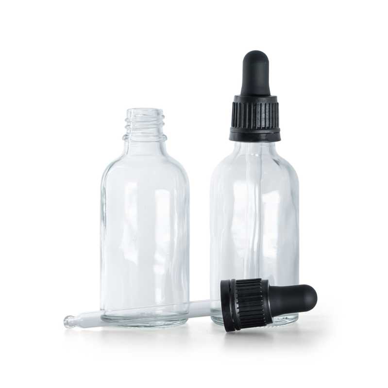 Flacone in vetro, trasparente, contagocce nero, 30 ml