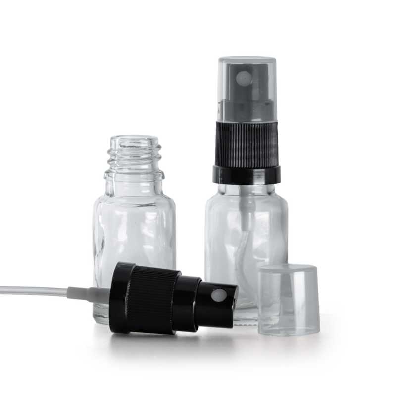 Flacone in vetro, trasparente, spruzzatore nero, 10 ml