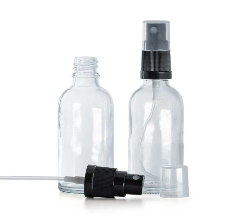 Contenitore in vetro, trasparente, spruzzatore nero, 50 ml