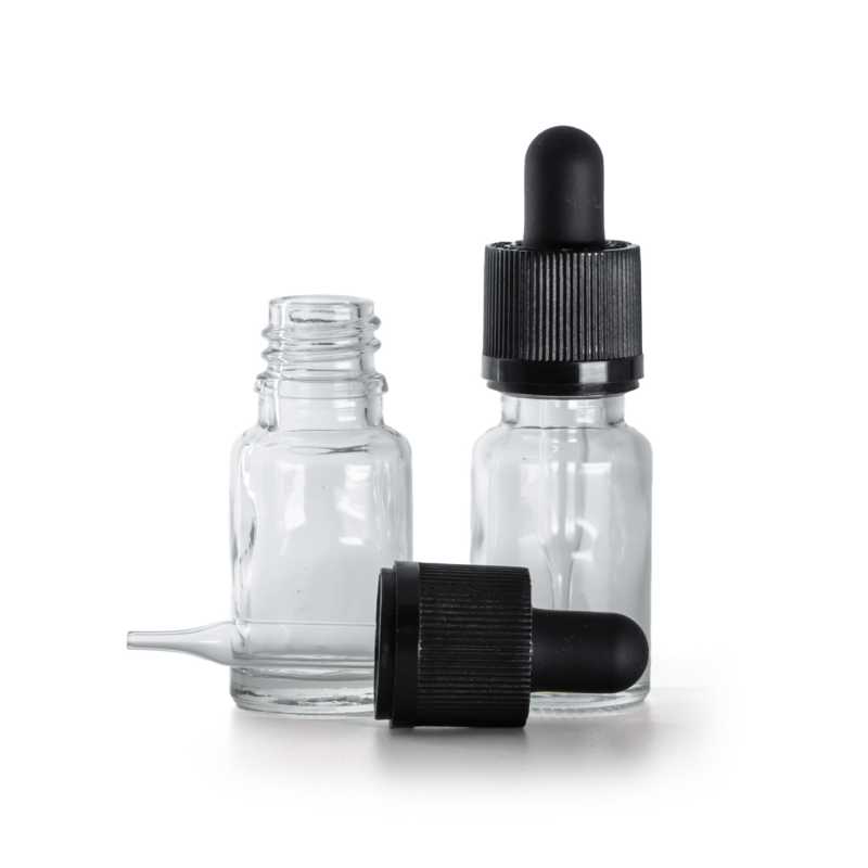Flacone in vetro, trasparente, contagocce di sicurezza antimanomissione, 10 ml