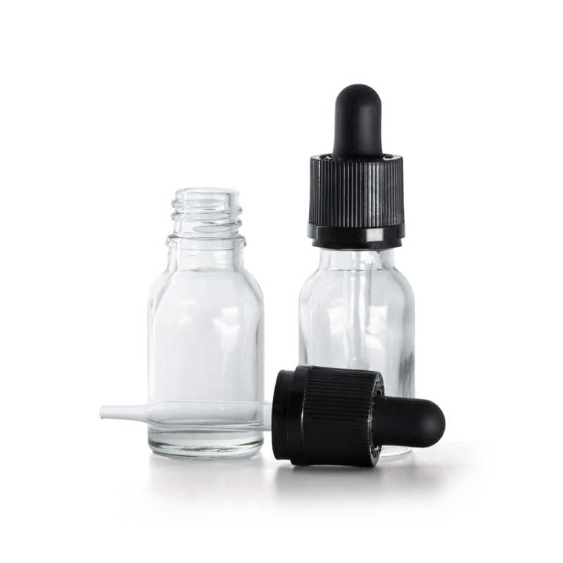 Flacone in vetro, trasparente, contagocce di sicurezza antisvitamento, 15 ml