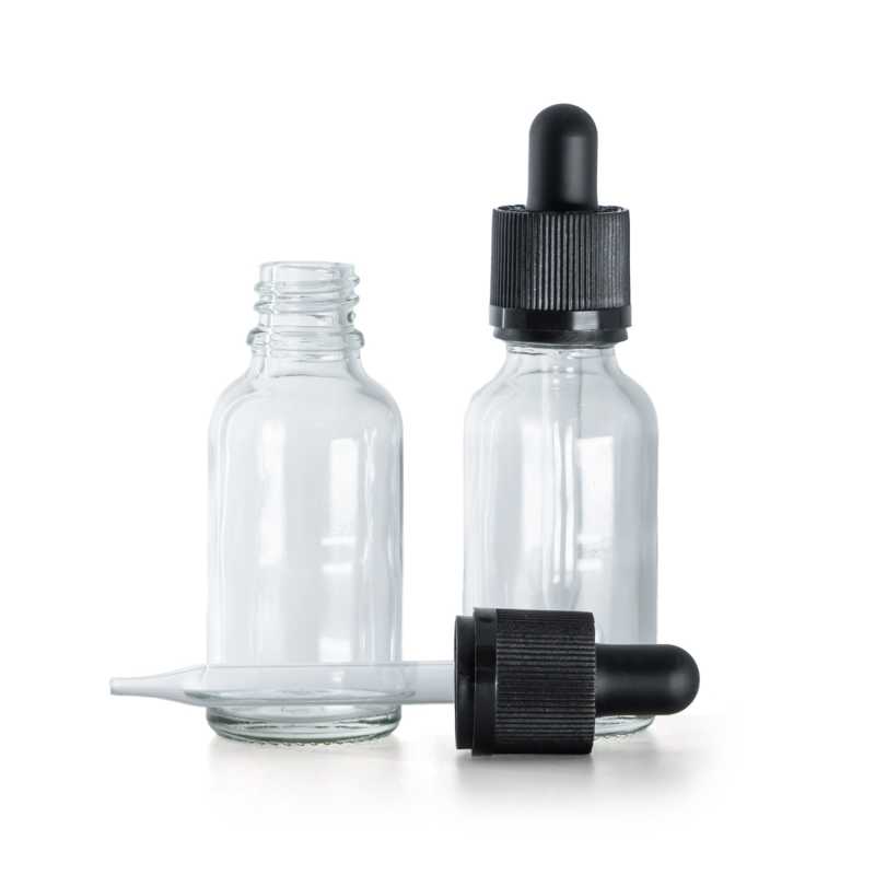 Flacone in vetro, trasparente, contagocce di sicurezza antimanomissione, 30 ml