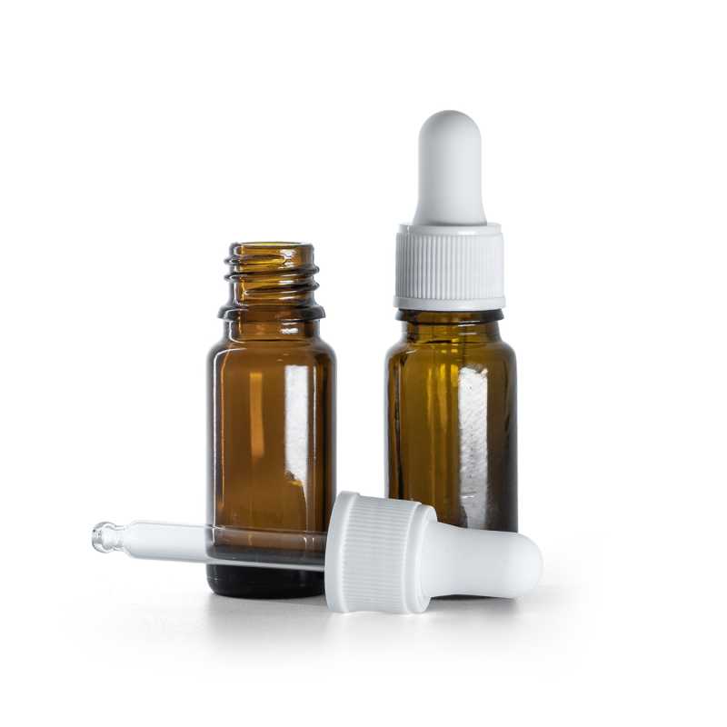 Flacone in vetro ambra, tipo B, alto, contagocce bianco opaco, 10 ml