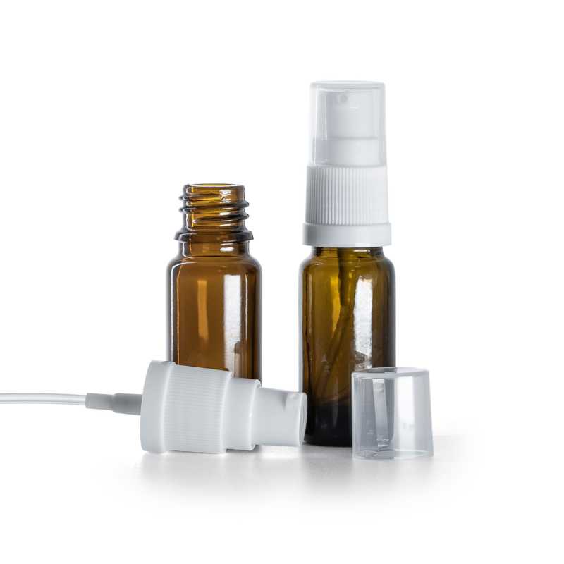 Flacone in vetro ambrato, tipo B, alto, dispenser lozione bianco, 10 ml