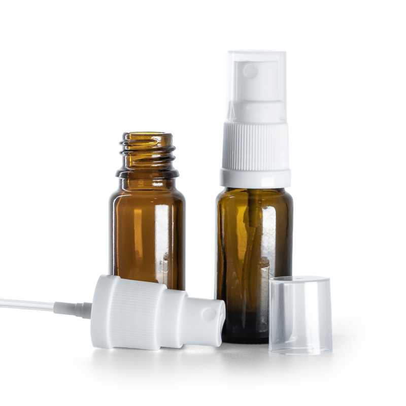 Flacone in vetro ambra tipo B, alto, spruzzatore bianco, 10 ml