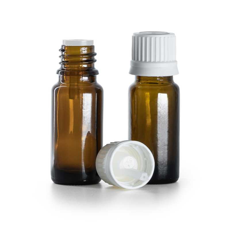Flaconcino di vetro blu tipo B, slanciato, tappo bianco con sicurezza e contagocce interno, 10 ml