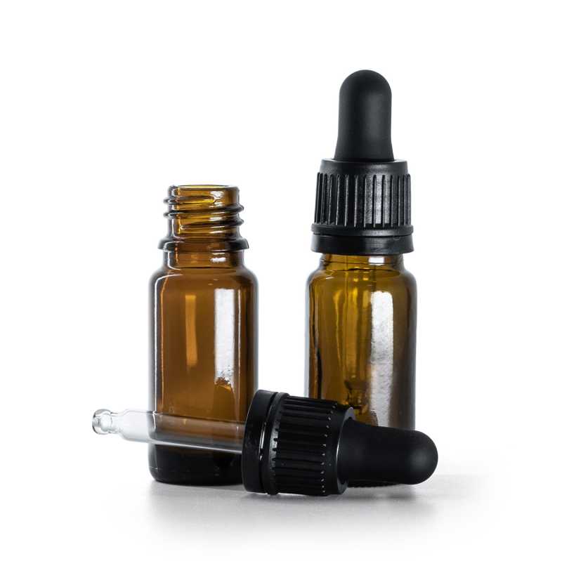 Flacone in vetro ambra, tipo B, alto, contagocce nero inviolabile, 10 ml