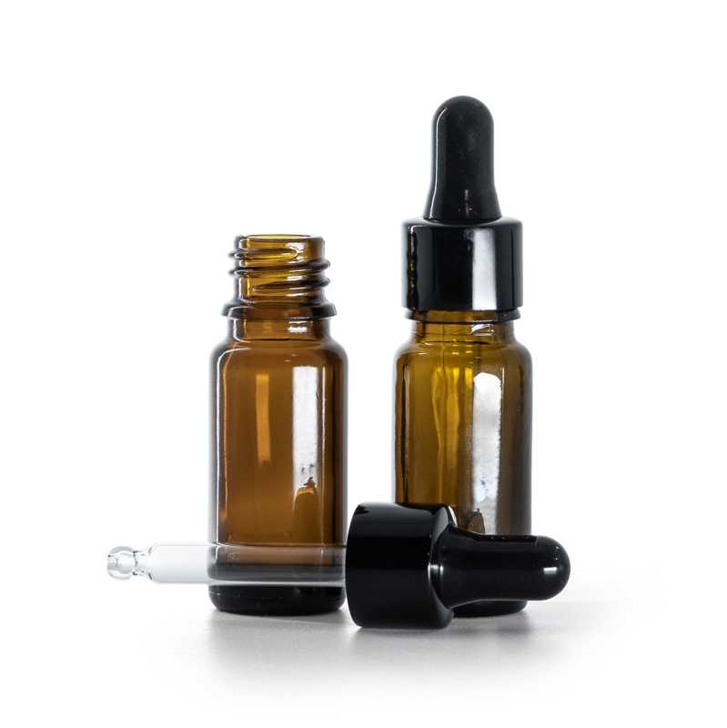 Flacone in vetro ambrato, tipo B, alto, contagocce nero lucido, 10 ml