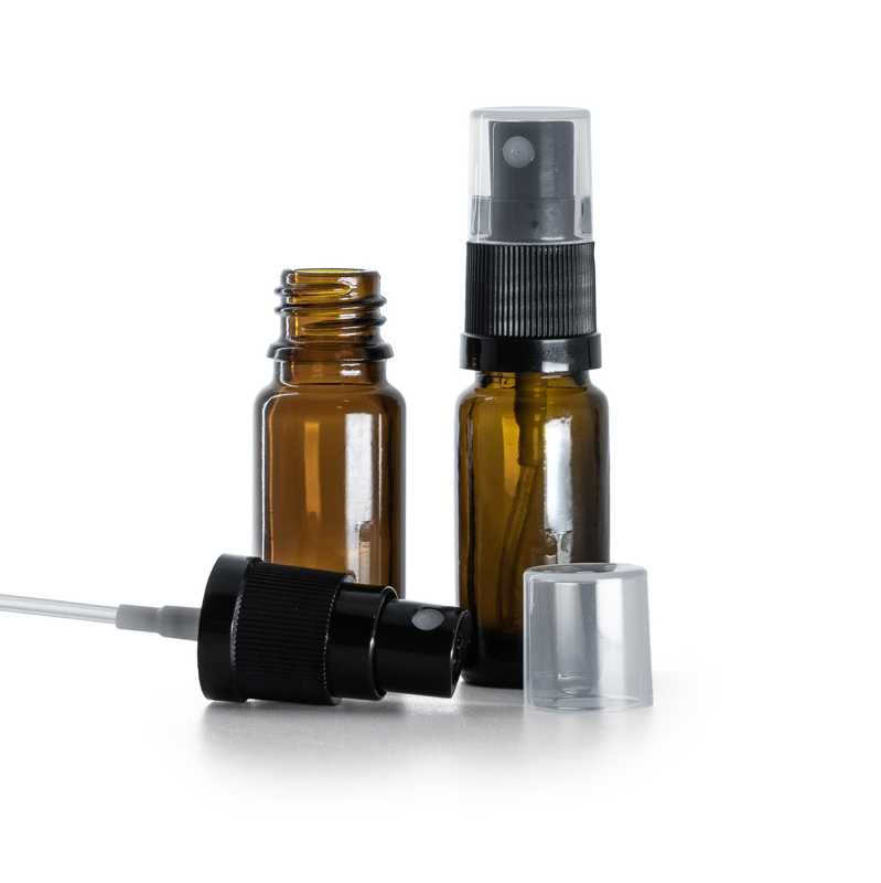 Flacone in vetro ambrato, tipo B, alto, spruzzatore nero, 10 ml