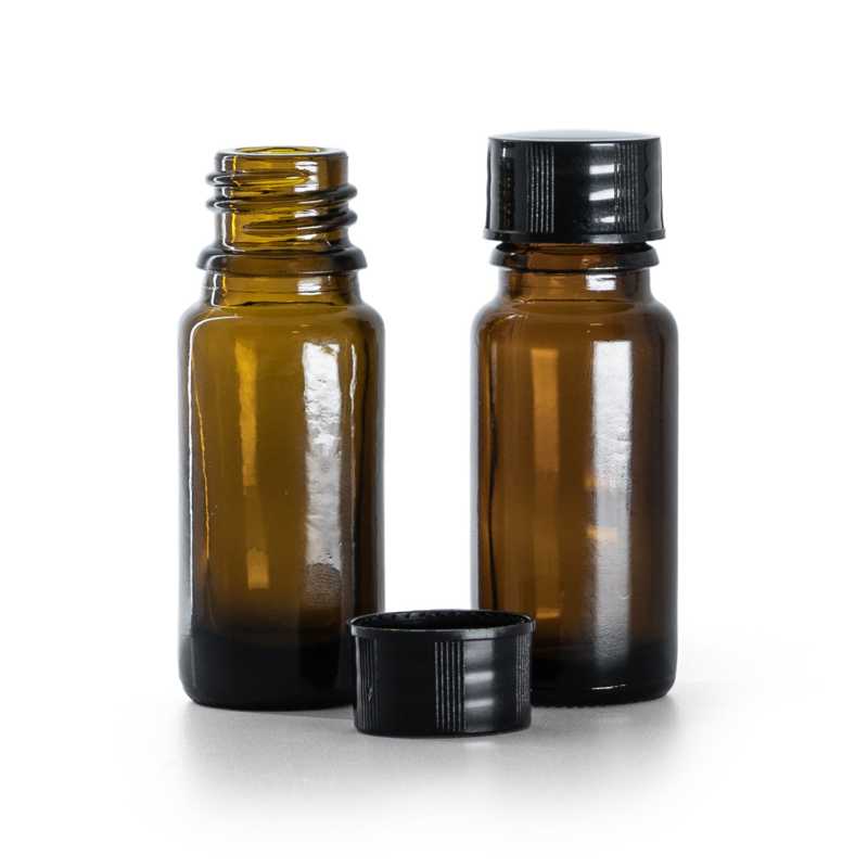 Bottiglia in vetro, tipo B, slim, tappo nero, 10 ml