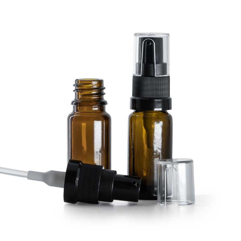 Flacone in vetro ambrato, tipo B, alto, pompa olio, 10 ml