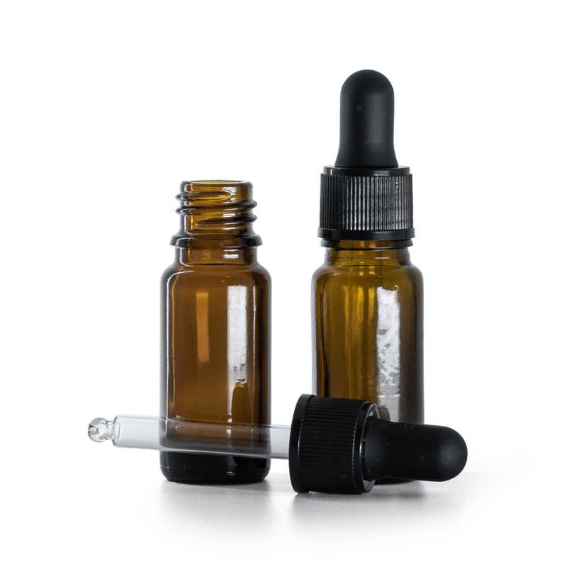 Flacone in vetro ambra, tipo B, alto, contagocce nero opaco, 10 ml