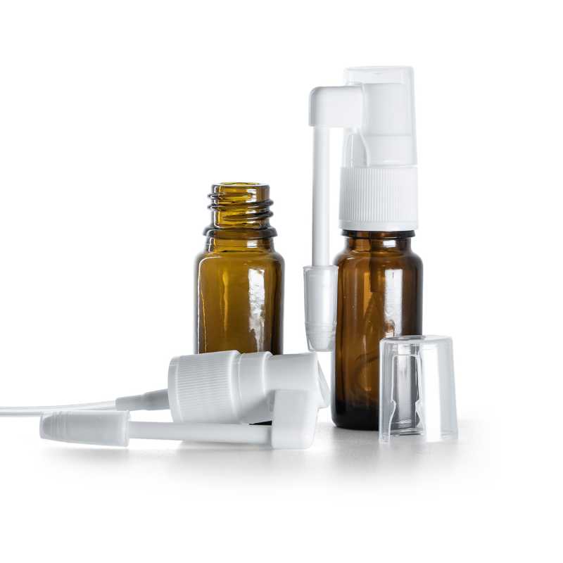 Flacone in vetro, tipo B, sottile, spray orale bianco, 10 ml