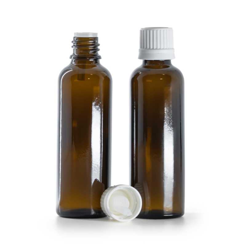 Flacone di vetro alto, tappo contagocce bianco, 50 ml