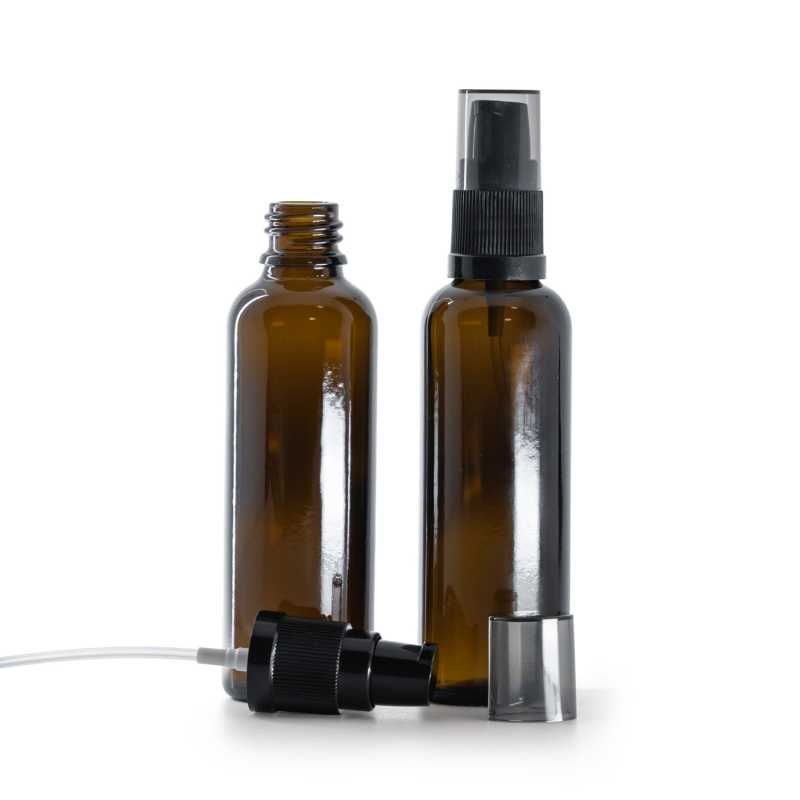 Flacone di vetro slanciato, dosatore di crema con sopra-tappo fumé, 50 ml