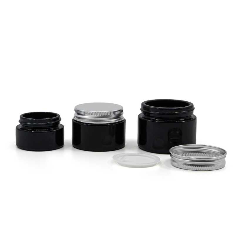Vaso in vetro, nero, tappo in alluminio, 50 ml