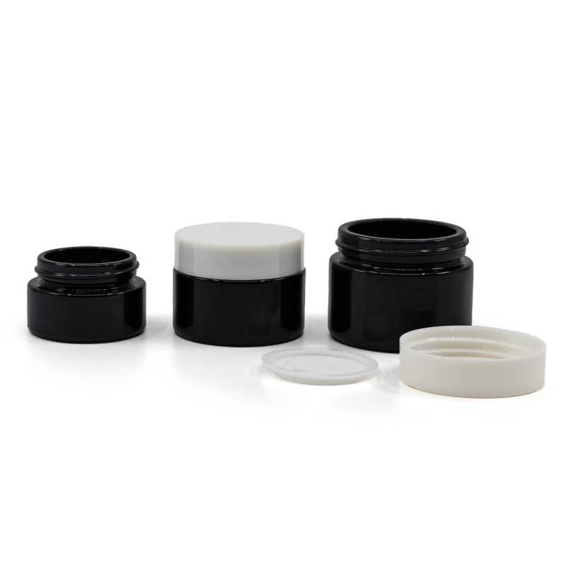 Vasetto in vetro, nero, tappo in plastica bianco, 30 ml