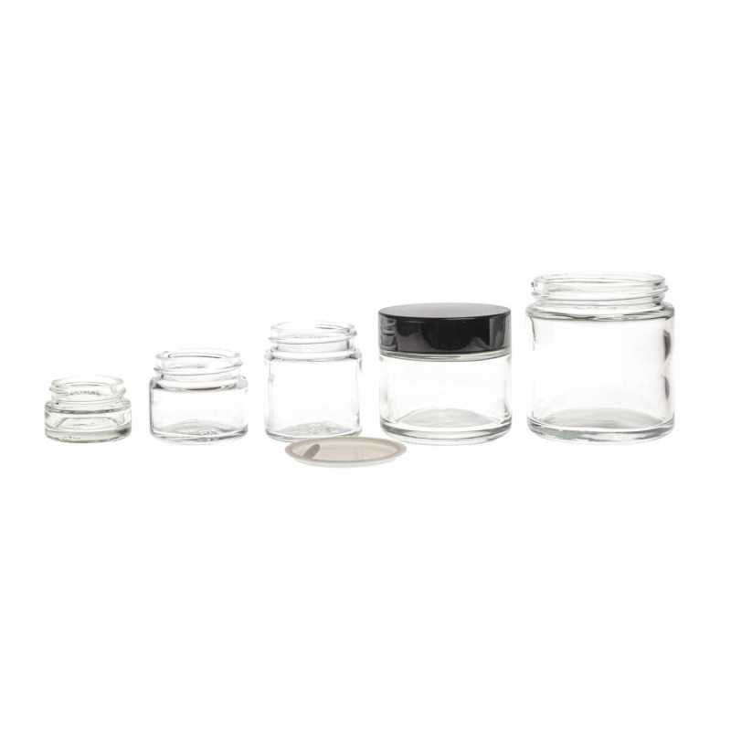 Vasetto di vetro, trasparente, tappo nero, 50 ml