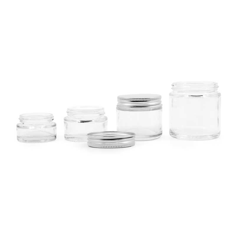 Vaso di vetro, trasparente, tappo in alluminio argento, 15 ml