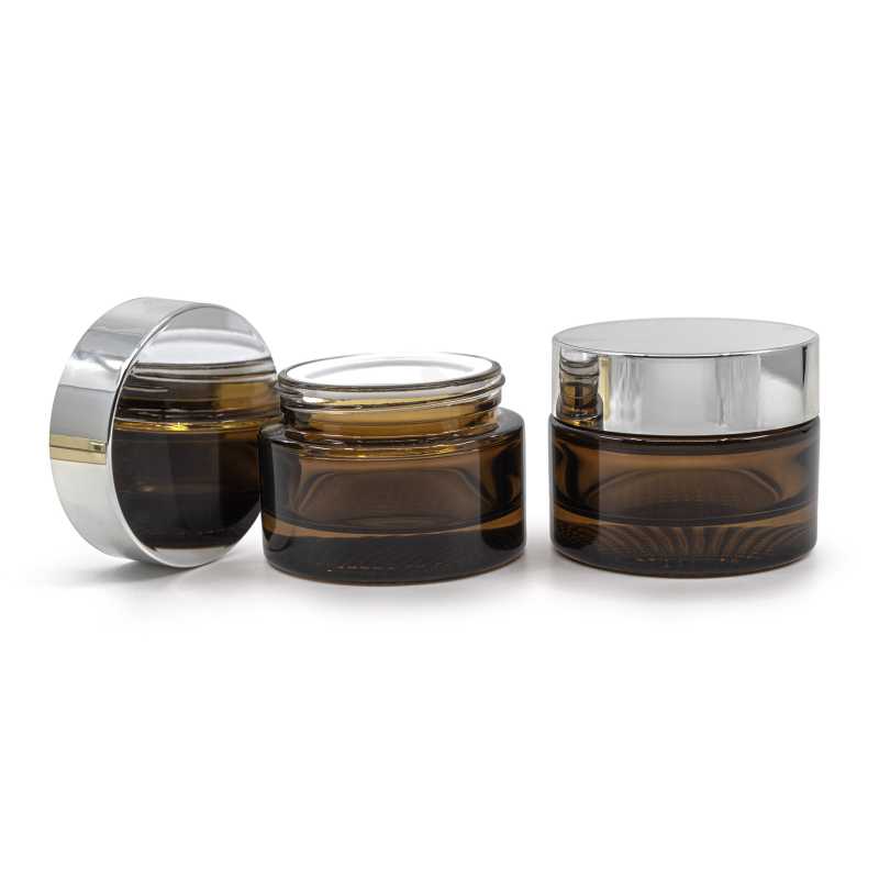 Vaso in vetro ambrato, coperchio argento, 50 ml