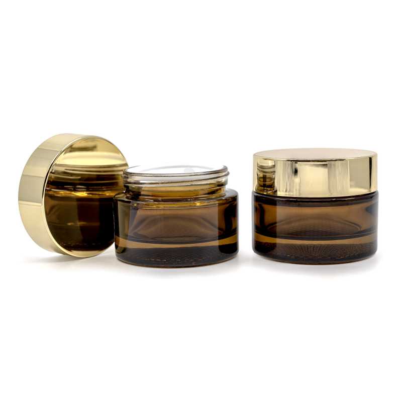 Vaso in vetro ambra, tappo dorato, 50 ml