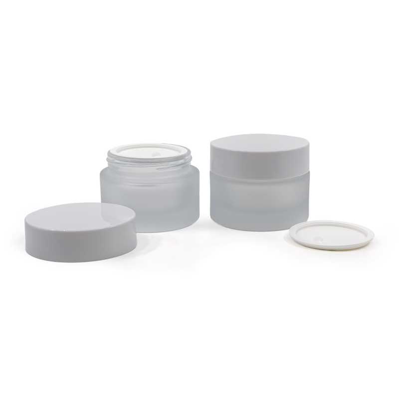 Vaso cosmetico in vetro, satinato, bianco, 25 ml