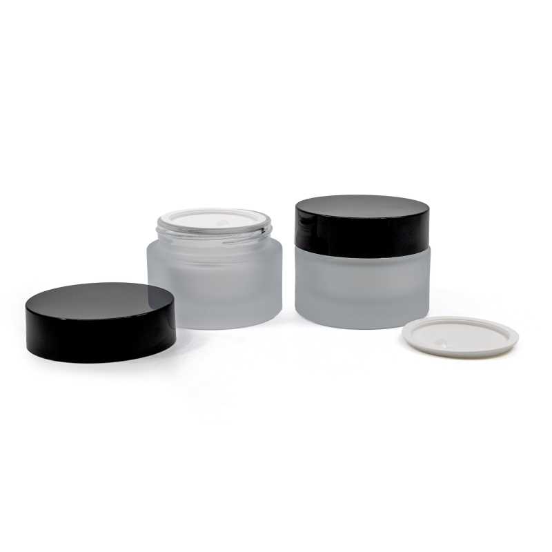 Vaso cosmetico in vetro, satinato, tappo nero, 25 ml