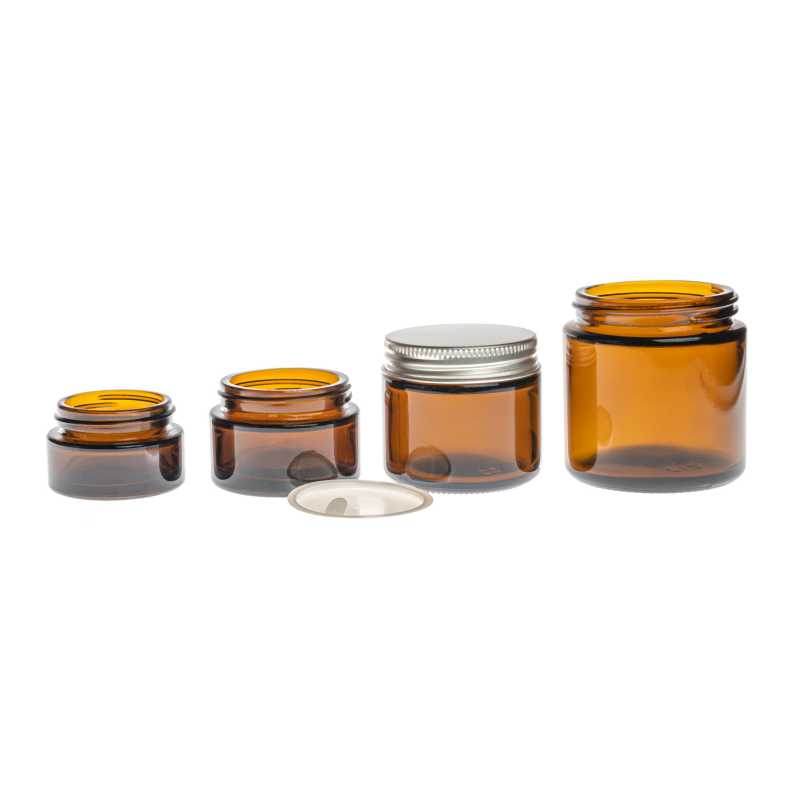 Vasetto in vetro, ambra, tappo in alluminio argento, 15 ml
