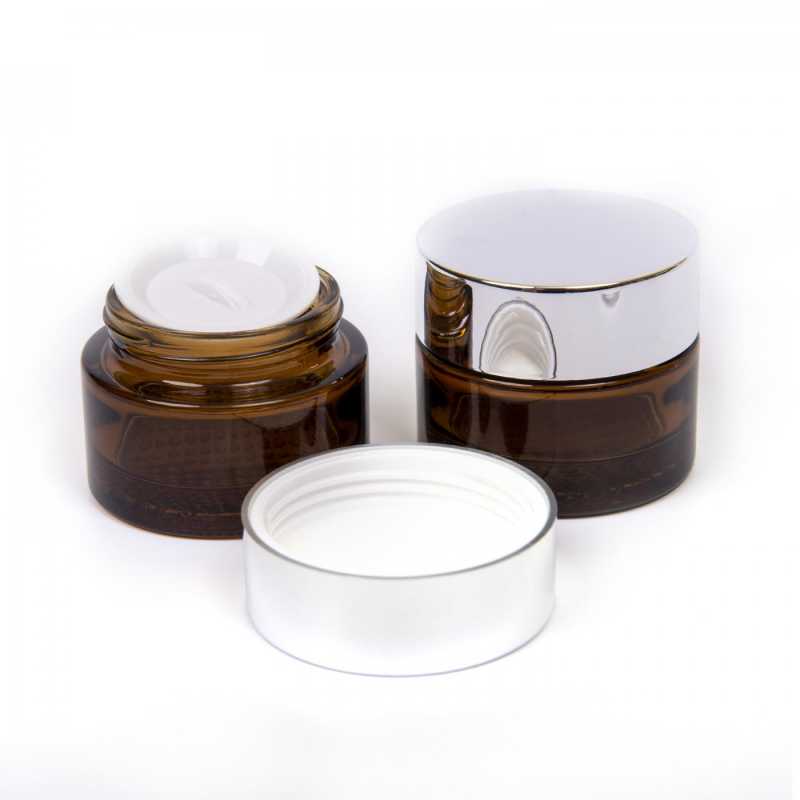 Vaso cosmetico in vetro, ambra, tappo argento lucido, 25 ml