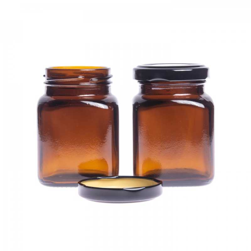 Vaso in vetro, ambra, tappo nero, 155 ml