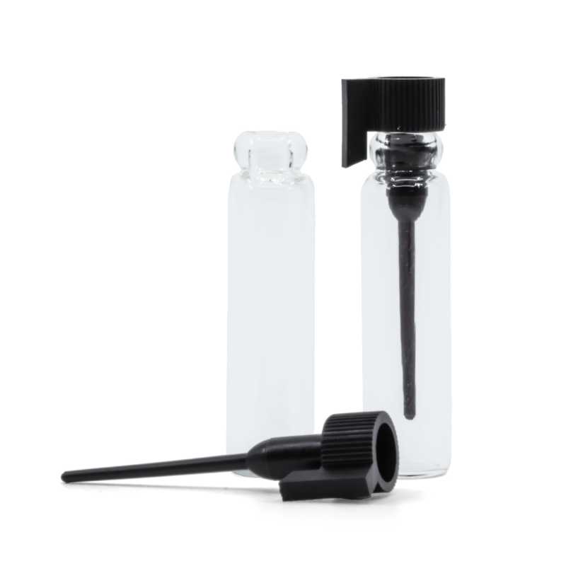 Tester cosmetico, vetro, tappo nero, 1 ml