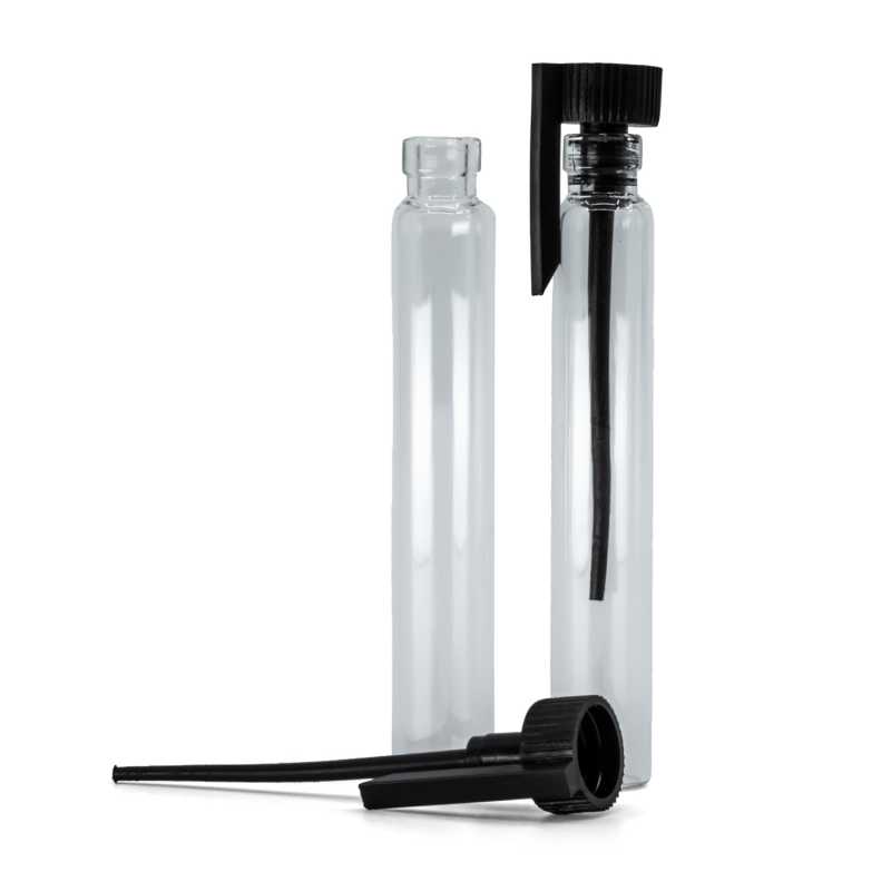 Tester cosmetico, vetro, tappo nero, 2 ml