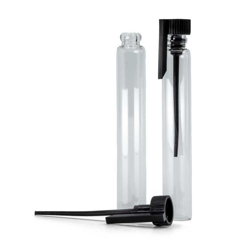 Tester cosmetico, vetro, tappo nero, 3 ml