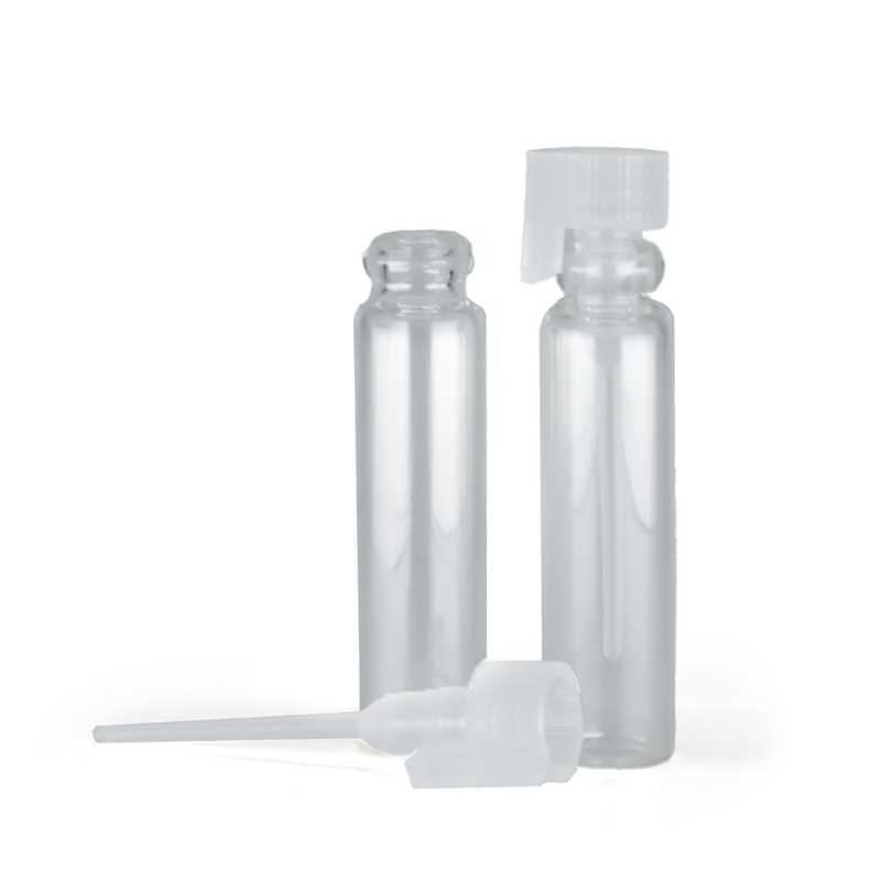 Contenitore in vetro per tester cosmetico, tappo in plastica trasparente, 1 ml