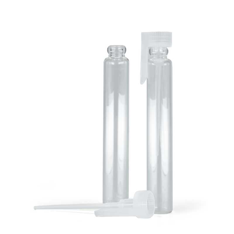 Tester cosmetico in vetro, tappo in plastica trasparente, 3 ml