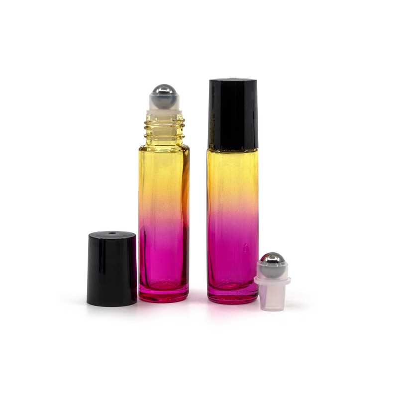 Flacone roll-on in vetro, giallo-rosa, 10 ml