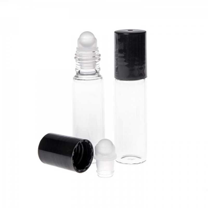 Flacone roll-on, vetro, trasparente, sfera in vetro, 5 ml