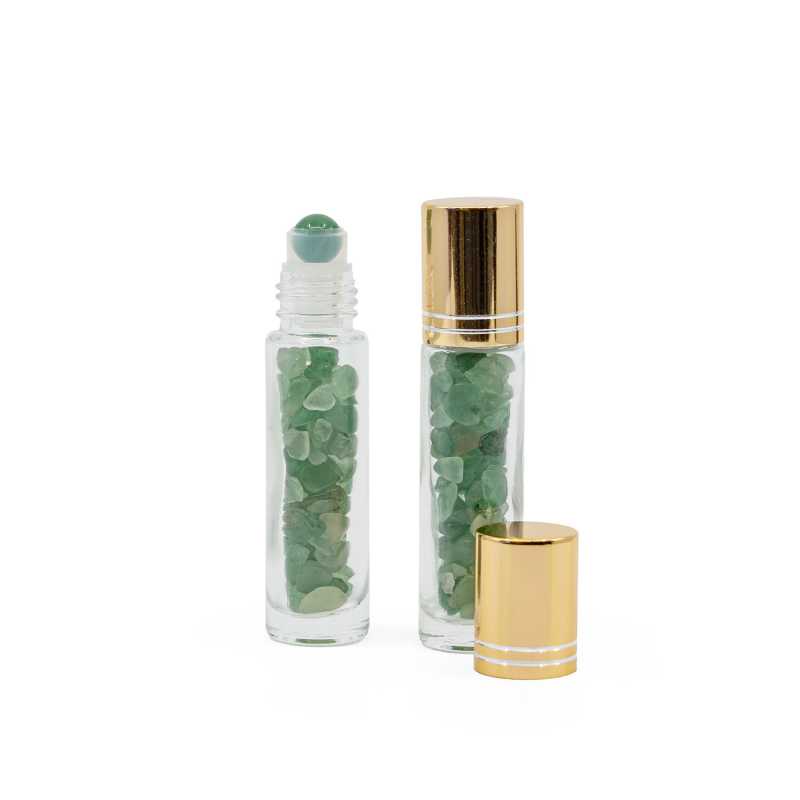 Roll-on in vetro, avventurina, tappo dorato, 10 ml