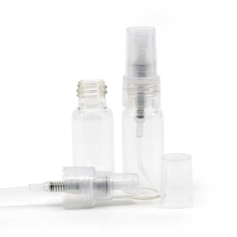 Flacone in vetro tondo, trasparente, spruzzatore, 6 ml